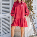 Medium Viva Magenta PUFF SLEEVES OVERSIZED MINI DRESS WITH POCKETS