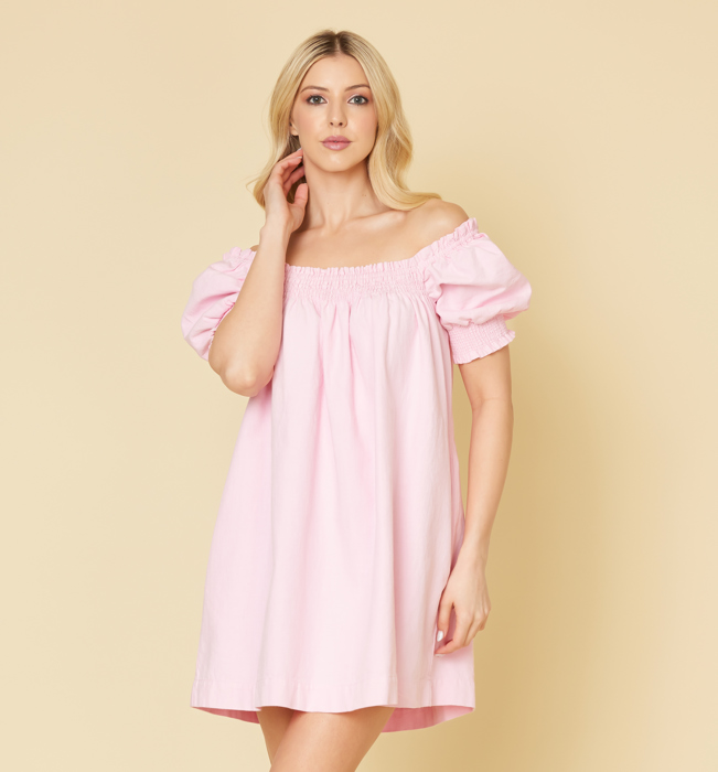 PUFF SLEEVES MINI DRESS W/ POCKETS