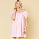 Small PINK PUFF SLEEVES MINI DRESS W/ POCKETS