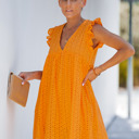 Small Tangerine Eyelet Pocketed Dress