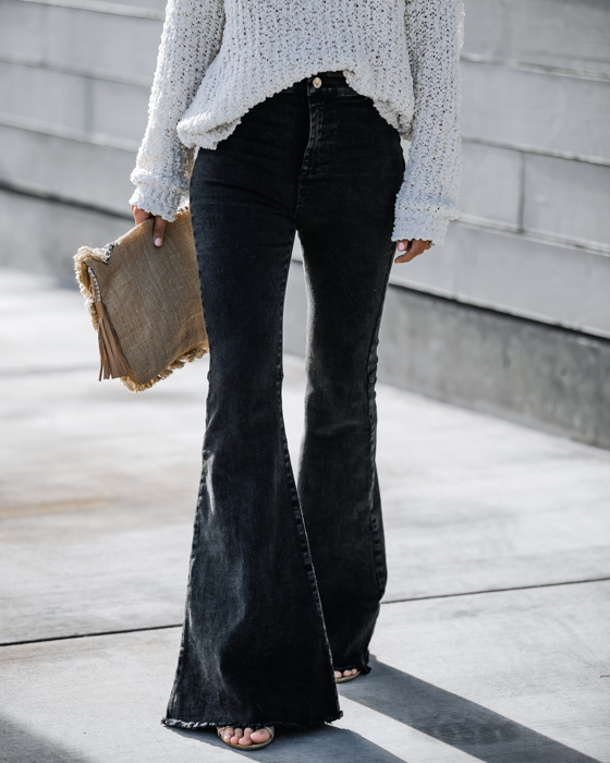 WASHED HIGH RISE FLARE JEANS