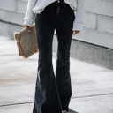 Small Black WASHED HIGH RISE FLARE JEANS