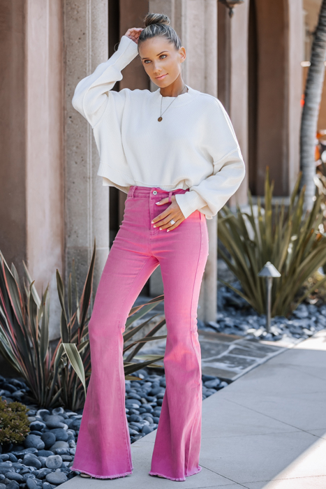 WASHED HIGH RISE FLARE JEANS