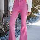 Large Rose Violet WASHED HIGH RISE FLARE JEANS