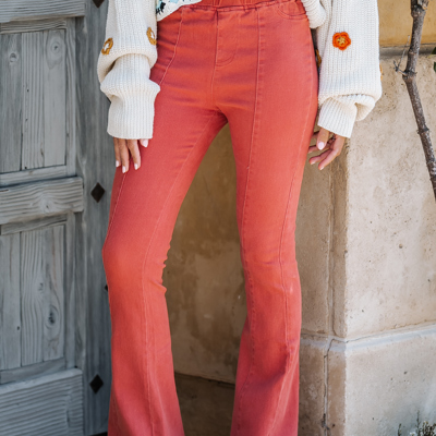 Washed Elastic Waist Flare Pants