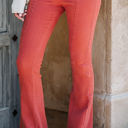 Medium Burnt Sienna Washed Elastic Waist Flare Pants