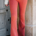 Small Burnt Sienna Washed Elastic Waist Flare Pants