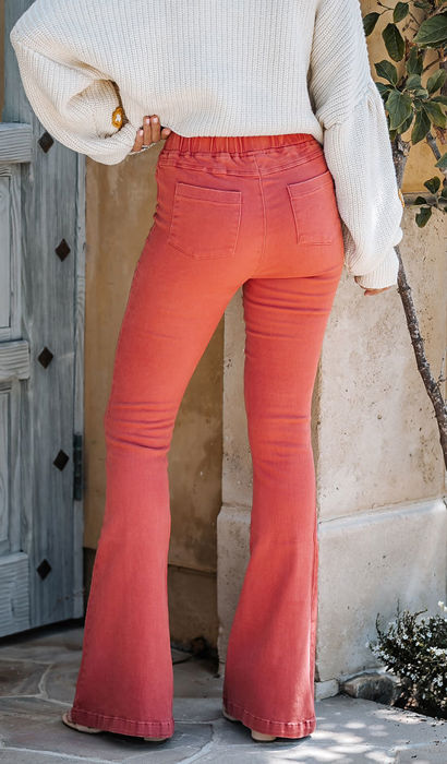 Washed Elastic Waist Flare Pants