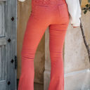 Small Burnt Sienna Washed Elastic Waist Flare Pants
