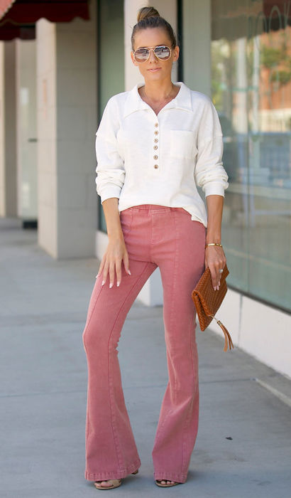 Washed Elastic Waist Flare Pants