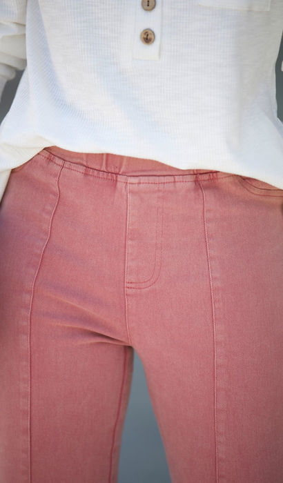 Washed Elastic Waist Flare Pants