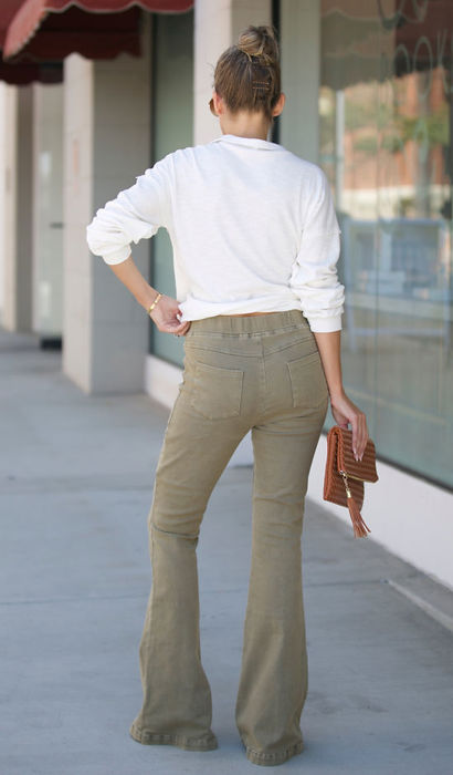 Washed Elastic Waist Flare Pants