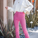 Medium Rose Violet Washed Elastic Waist Flare Pants
