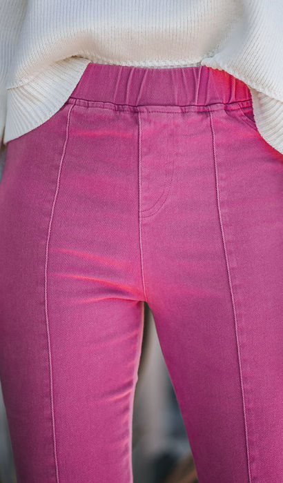 Washed Elastic Waist Flare Pants