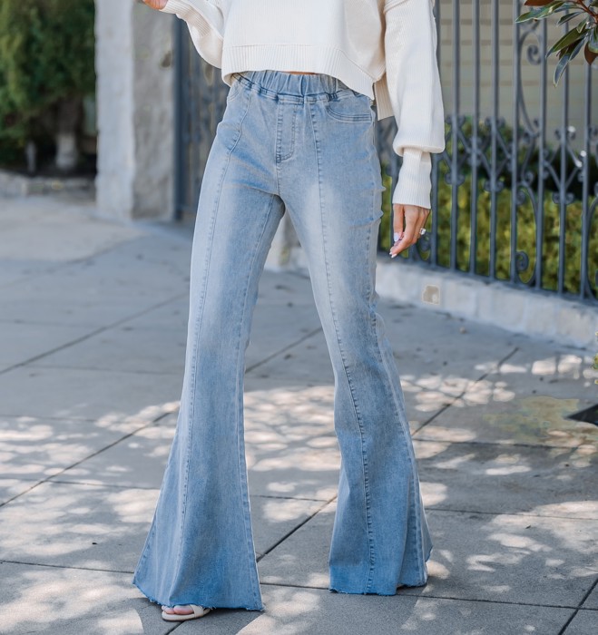 Favorite Washed Elastic Waist Flare Pants 