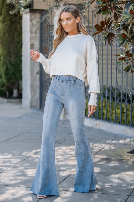 Favorite Washed Elastic Waist Flare Pants 