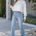 Small Blue Favorite Washed Elastic Waist Flare Pants 