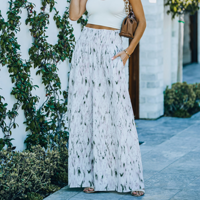 SMOCKED WAISTBAND WIDE LEG PANTS