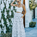 Small IVORY SMOCKED WAISTBAND WIDE LEG PANTS