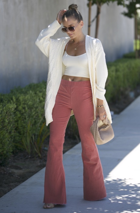 Corduroy  Elastic Waist Flare Pants