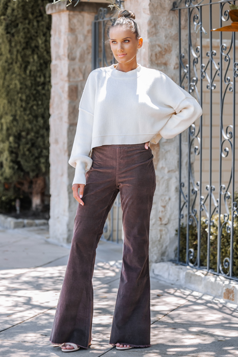 Corduroy  Elastic Waist Flare Pants