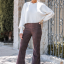 Small Chocolate Corduroy  Elastic Waist Flare Pants