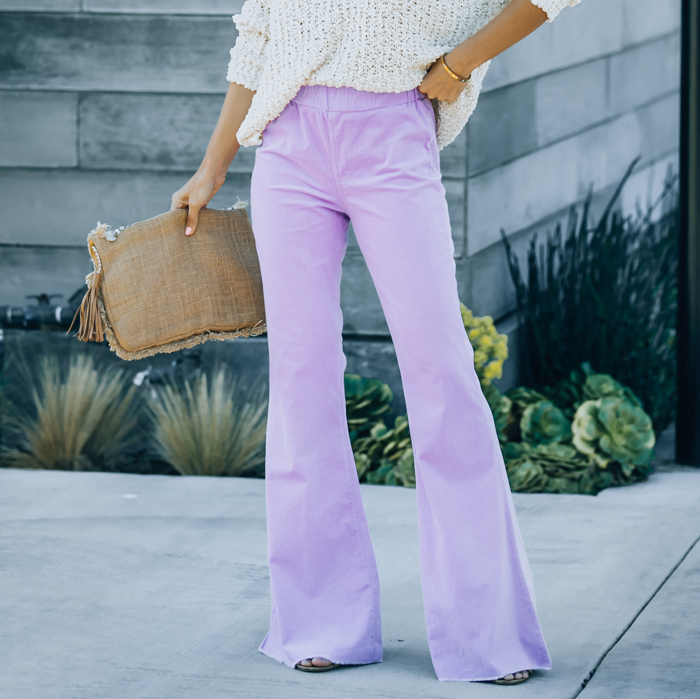 Corduroy  Elastic Waist Flare Pants