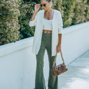 Medium Olive Corduroy  Elastic Waist Flare Pants