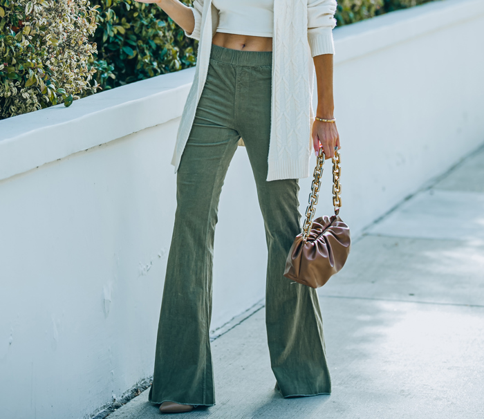 Corduroy  Elastic Waist Flare Pants