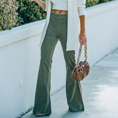 Corduroy  Elastic Waist Flare Pants