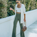 Small Olive Corduroy  Elastic Waist Flare Pants