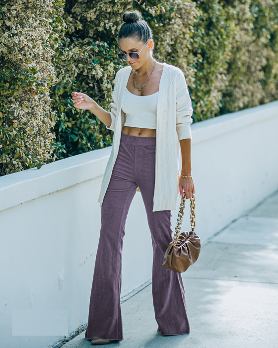 Corduroy  Elastic Waist Flare Pants