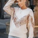 Large cream FRINGE DETAIL SWEATER TOP