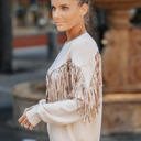 Small cream FRINGE DETAIL SWEATER TOP