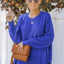 S-M Blue DROPPED SHOULDER SWEATER