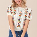 Small Viviana Flower Embroidered Short Sleeve Sweater