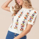 Small Viviana Flower Embroidered Short Sleeve Sweater