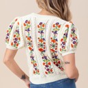 Large Viviana Flower Embroidered Short Sleeve Sweater