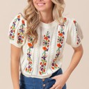  Viviana Flower Embroidered Short Sleeve Sweater