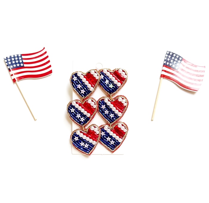 Patriotic Stacked Heart Earrings | Patriotic Bow Earrings | Patriotic Statement Earrings | USA Themed Earrings | July 4th Earrings | Red White & Blue Earrings | Patriotic Theme Jewelry