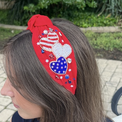 Red White & Blue Heart Headband | Beaded Patriotic Headband | USA Hair Accessories | July 4th Headband | Independence Day Headband | Patriotic Themed Gifts | Patriotic Teacher Headband |4th of July