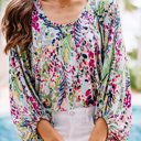 Red/Green Medium Botanical Print Blouse| S-XL