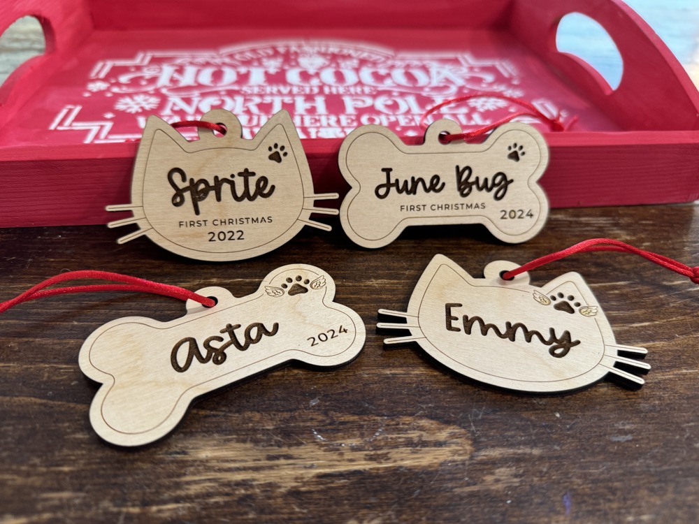 Cat or Dog Personalized Engraved Wooden Christmas Ornament 