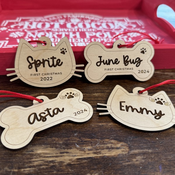 Cat or Dog Personalized Engraved Wooden Christmas Ornament 