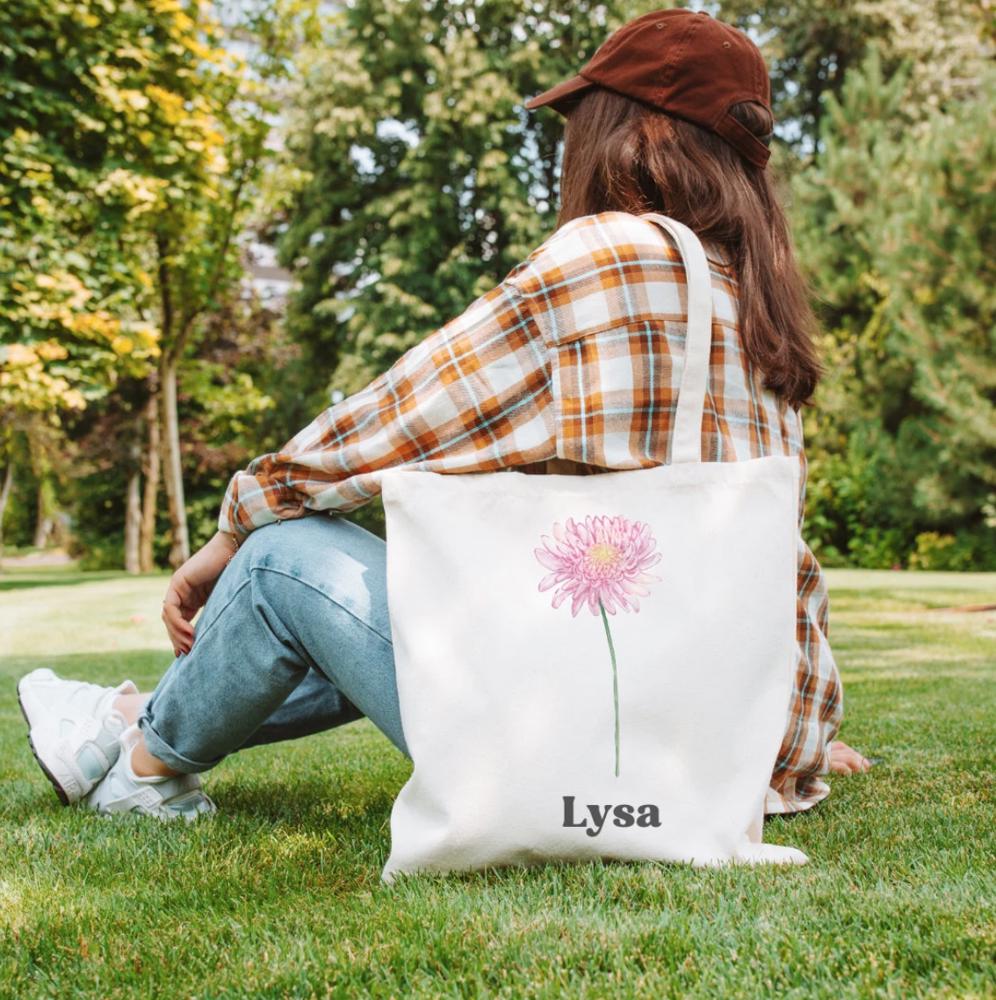  Personalized Birth Month Flower Tote Bag