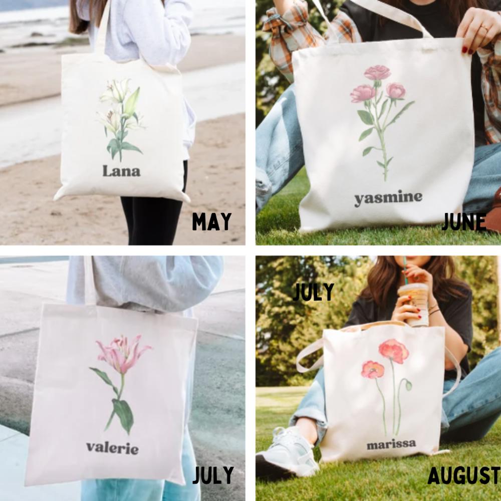  Personalized Birth Month Flower Tote Bag