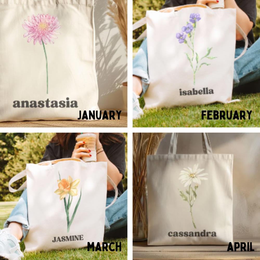  Personalized Birth Month Flower Tote Bag