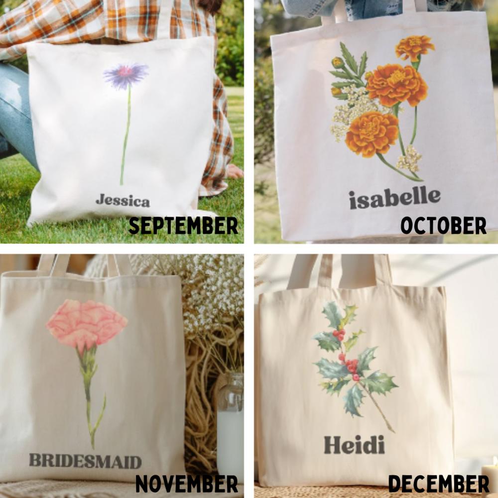  Personalized Birth Month Flower Tote Bag