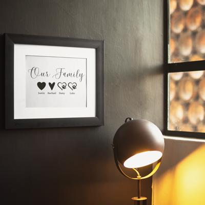 Personalized Family Hearts Print | Custom Family Name Wall Art 8x10 Unframed