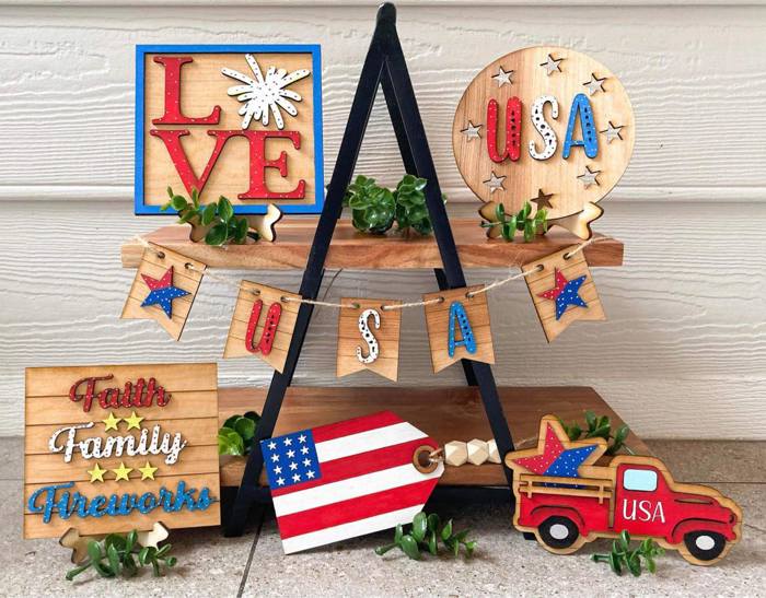 Unfinished Patriotic 4th of July Tier Tray Craft Kit